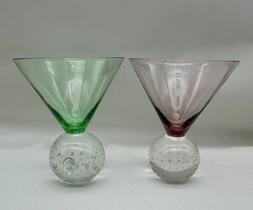 Martini Glasses-Controlled Bubble Ball Stems-Hand Blown-Purple, Green, Two Amber - Picture 5 of 14