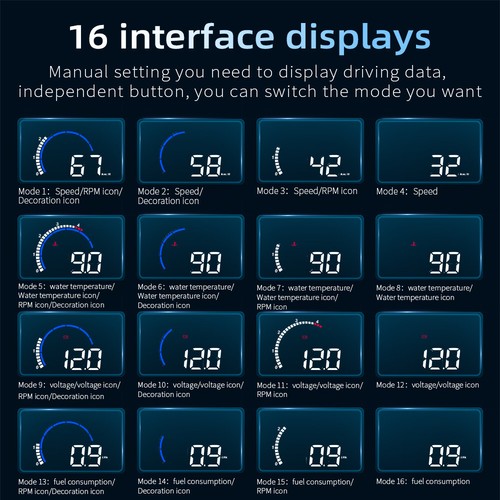 Heads Up Display for Car Windshield Projection M13, OBD2+GPS Speedometer for Car - Picture 3 of 7
