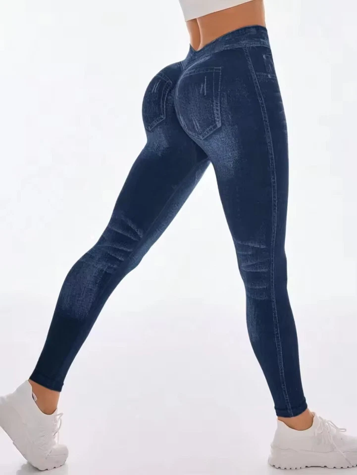 Женские V назад резинка Butt подъем джинсовой ткани леггинсы живота управления добыча йога брюки - Изображение 3 из 4