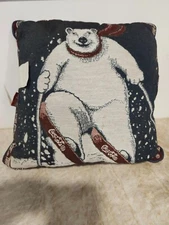 New with Tags Coca-Cola Polar Bear Skiing Throw Pillow 16x16, Circa 1995