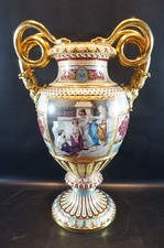 Antique Meissen Porcelain Snake Handled Vase. 19 inch High