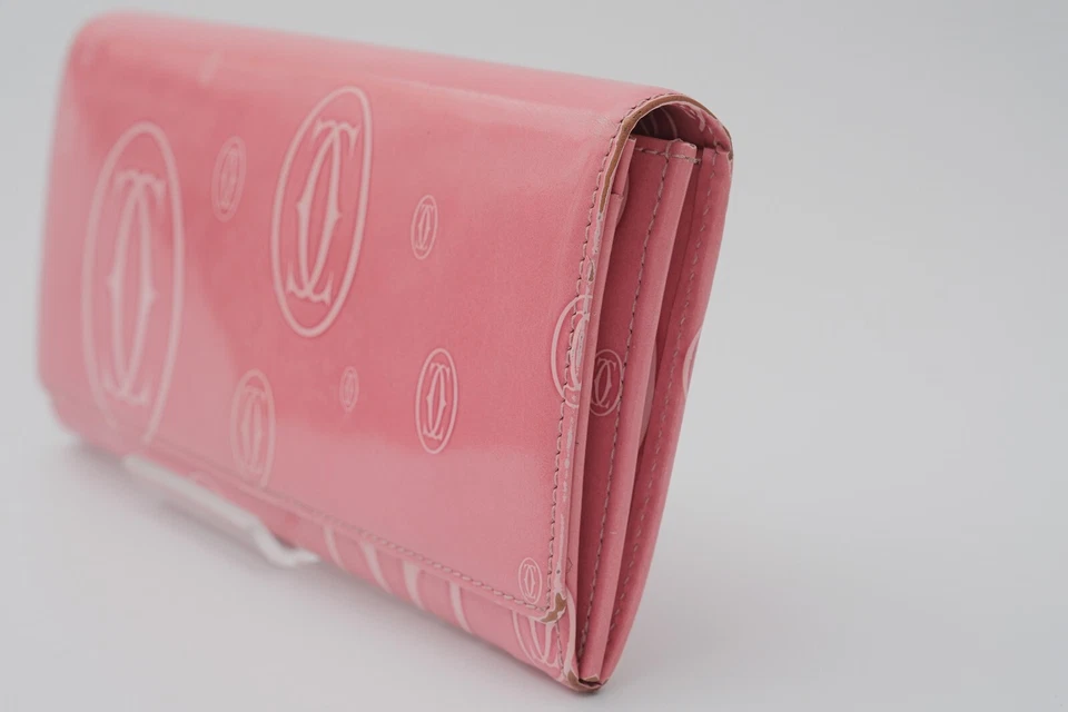 Cartier Feliz Cumpleaños Cartera Cartera Doble Plegable Charol Auténtico Foto 4 de 4