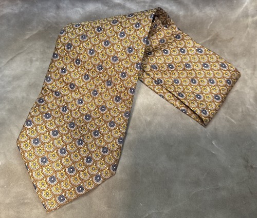 Corbata Massimo Bizzocchi nueva sin etiquetas de seda en escamas de pescado marrón/dorado/azul - Imagen 7 de 7
