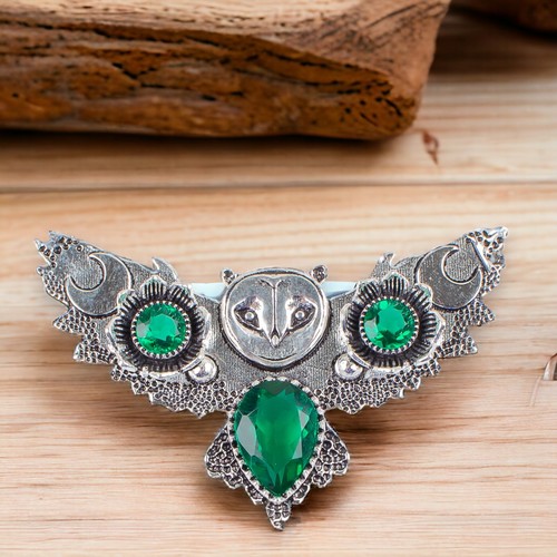 Green Emerald Gemstone Pendant Vintage 925 Sterling Silver For Girls - Picture 2 of 4