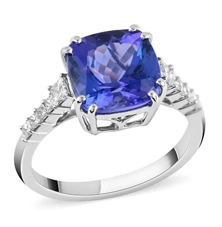 AAA 2.50 Ct Tanzanite Wedding Ring 14K solid White Gold Cushion Cut Luxury Gift