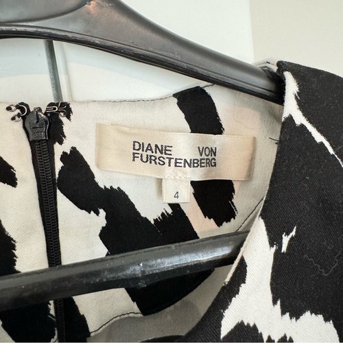 Diane Von Furstenberg White Black Print Fit & Flare Short Sleeve Mini Dress 4 - Bild 6 von 7