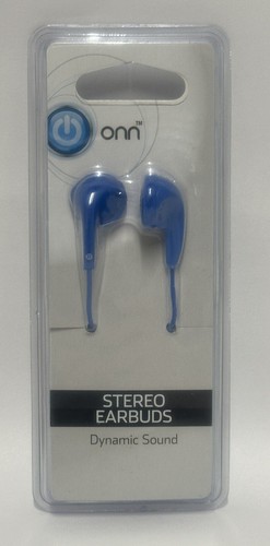 NEW Onn Stereo Earbuds Dynamic Sound Ear Buds Blue Music Audio - 第 1/2 張圖片