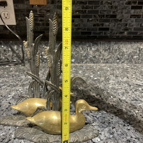 Set Of 2 Brass Metal Duck Mallard in Marsh Statue 9 In Tall Williamsburg Pottery - Picture 15 of 15