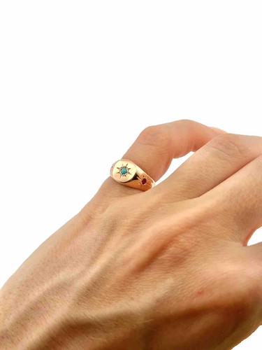 Anillo de sello de rubí turquesa de diseñador Scosha de oro rosa macizo de 14k - Imagen 6 de 11