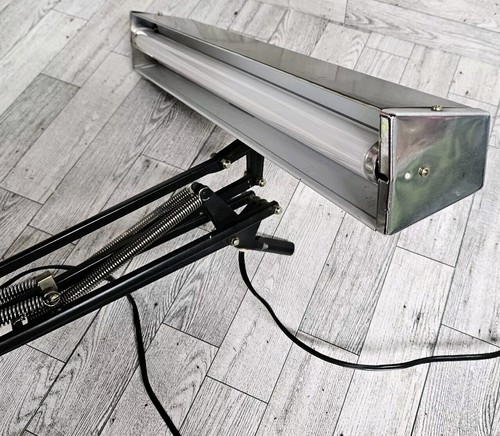 Vtg Industrial Fostoria Articulating Arm Lamp Work Bench Table Shop Light Black - Picture 10 of 18