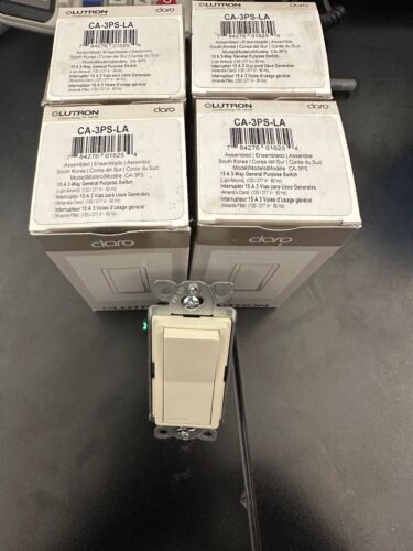 Lutron Claro CA-3PS-LA 15A 3-Way General Purpose Switch (Light Almond)-Lot of 4