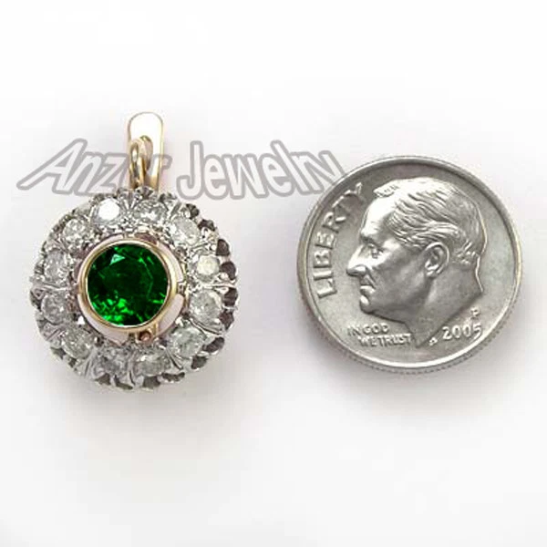 14k Rose & White Gold Genuine Diamond & Chrome Diopside European Style Earrings - Image 4 of 4