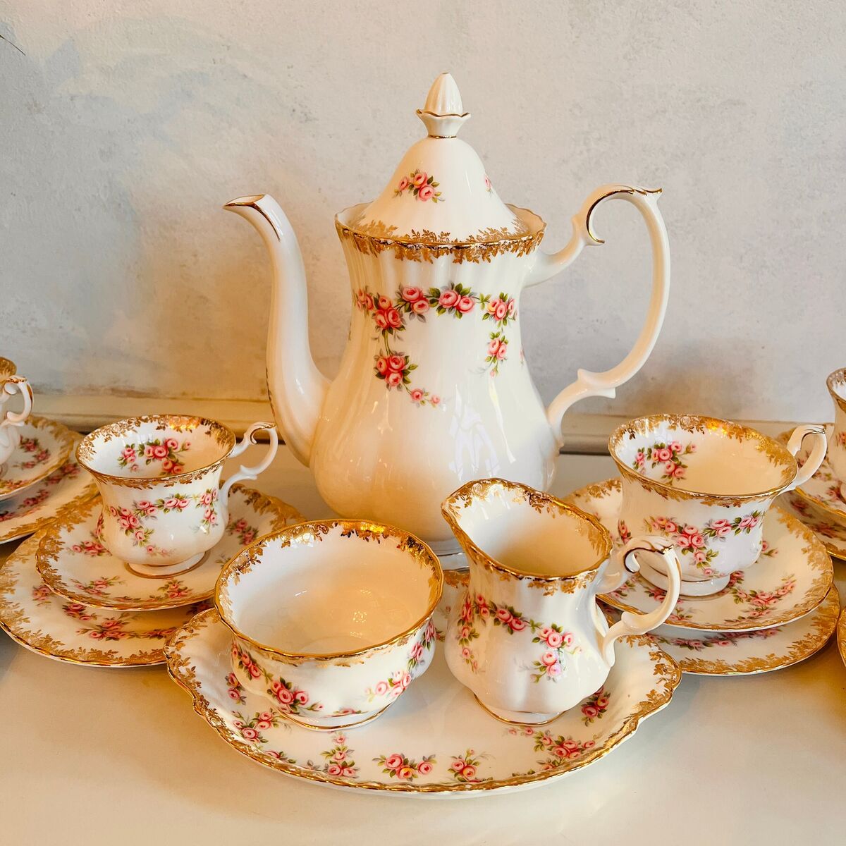 Original Royal Albert Dimity Rose Set Made in England 1969 Original Royal Albert Dimity Rose Set Made in England 1969
