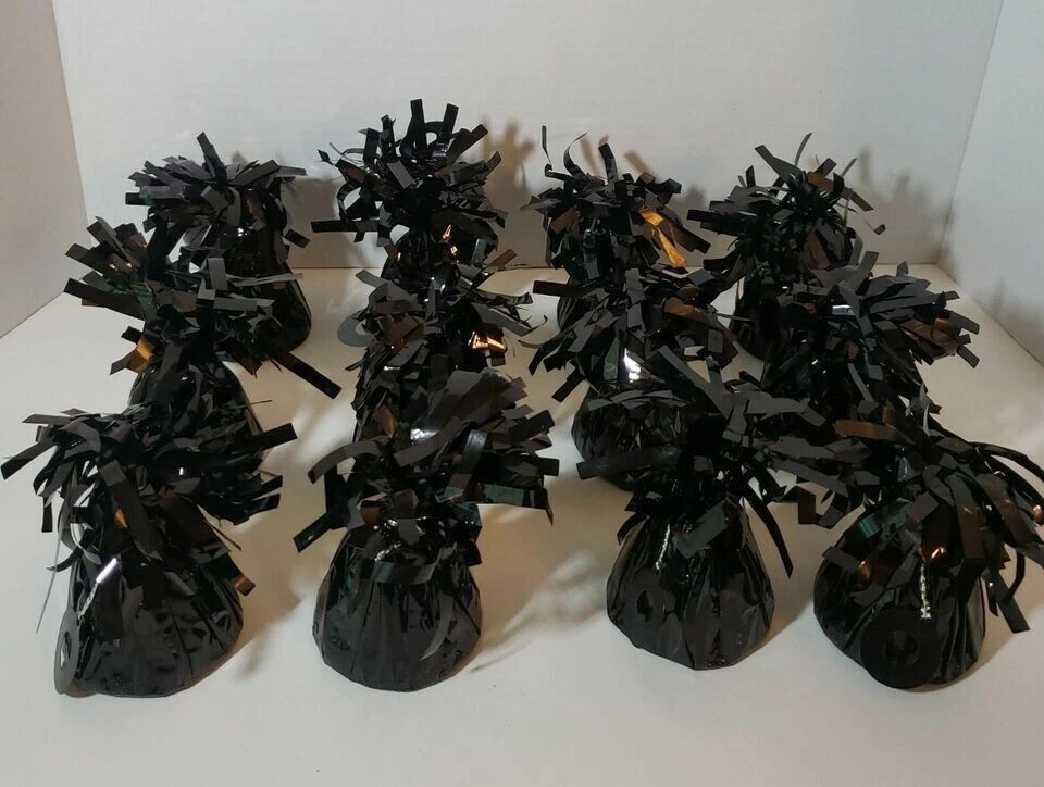 x12 Pack - Metallic BLACK tassel foil Balloon Weight Balloon Bouquet Wedding  - Image 3 of 4