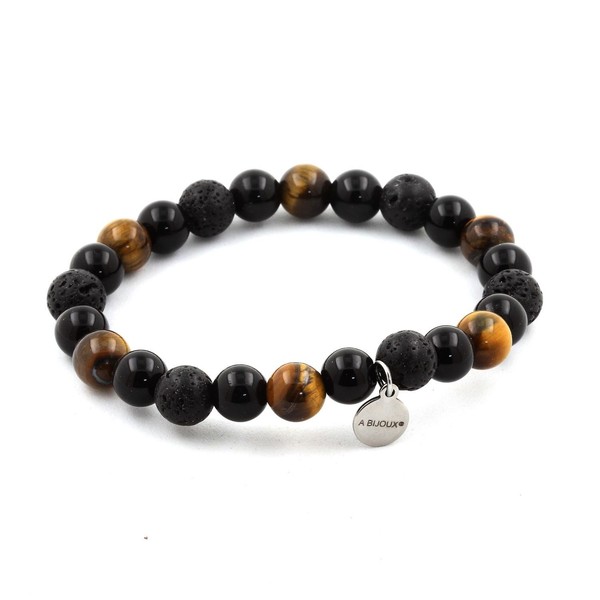 Steine Und Mineralien. Armband Perlen Tigerauge + Lava + Schwarzer Achat 8 Mm. F-image