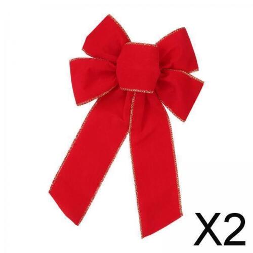 2X Red Christmas Ribbon Bows Christmas Ornament for Gift Wrapping Garland Party - Picture 1 of 5