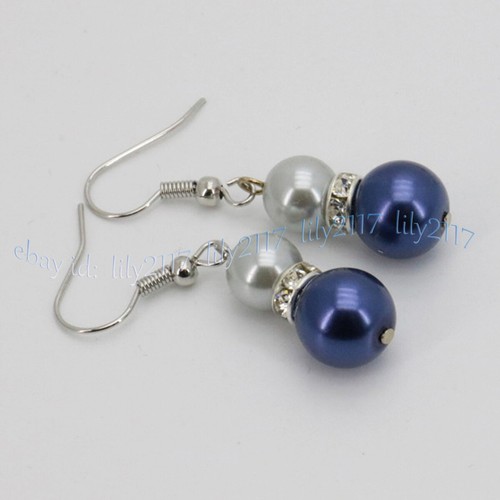 8-10mm Multi-Color South Sea Shell Pearl Round Beads Dangle Silver Hook Earrings - Picture 12 of 23