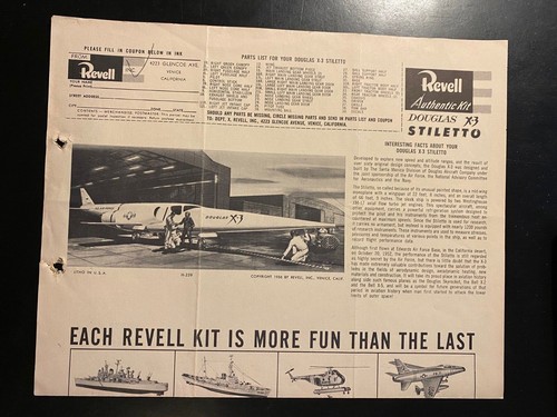 1950s Vintage REVELL Model Kit Instruction Manual Rocket Jet Plane Douglas Space - Picture 10 of 26