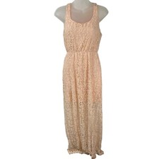 Alya Peach Sleeveless Lace Lined Split Side Cinched Waist Maxi Dress Size Small