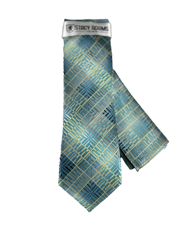Stacy Adams Men's Tie Hanky Turquoise Cream Charcoal Gray Microfiber 3.25" Wide - Picture 5 of 5