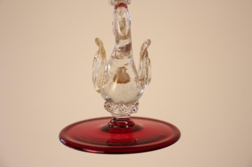 Murano Handcrafted Glass Set of 2 Italian Vintage Wine Glasses Red Swan Pair - Picture 19 of 20