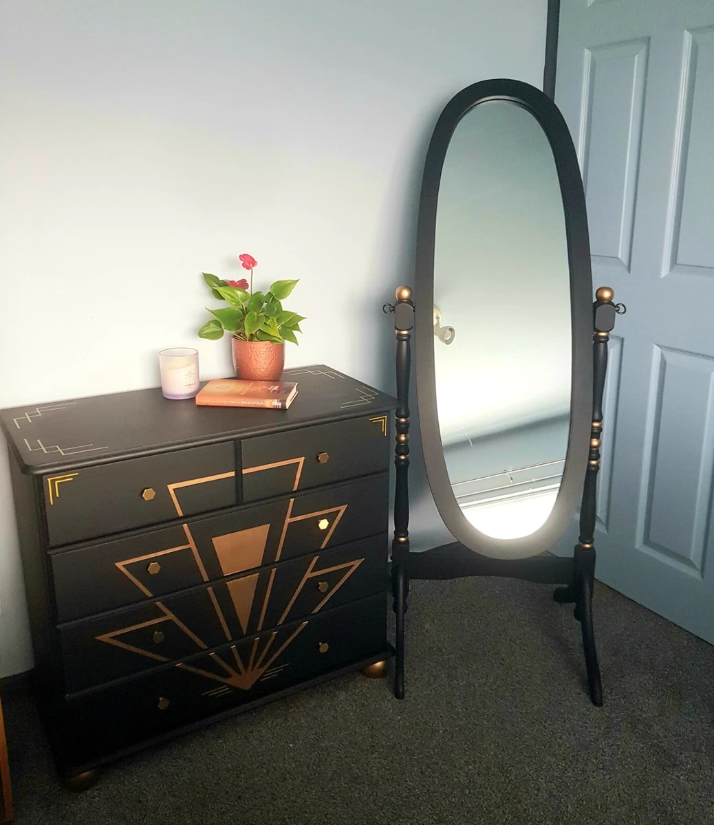 Solid pine art deco inspired upcycled chest of drawers with