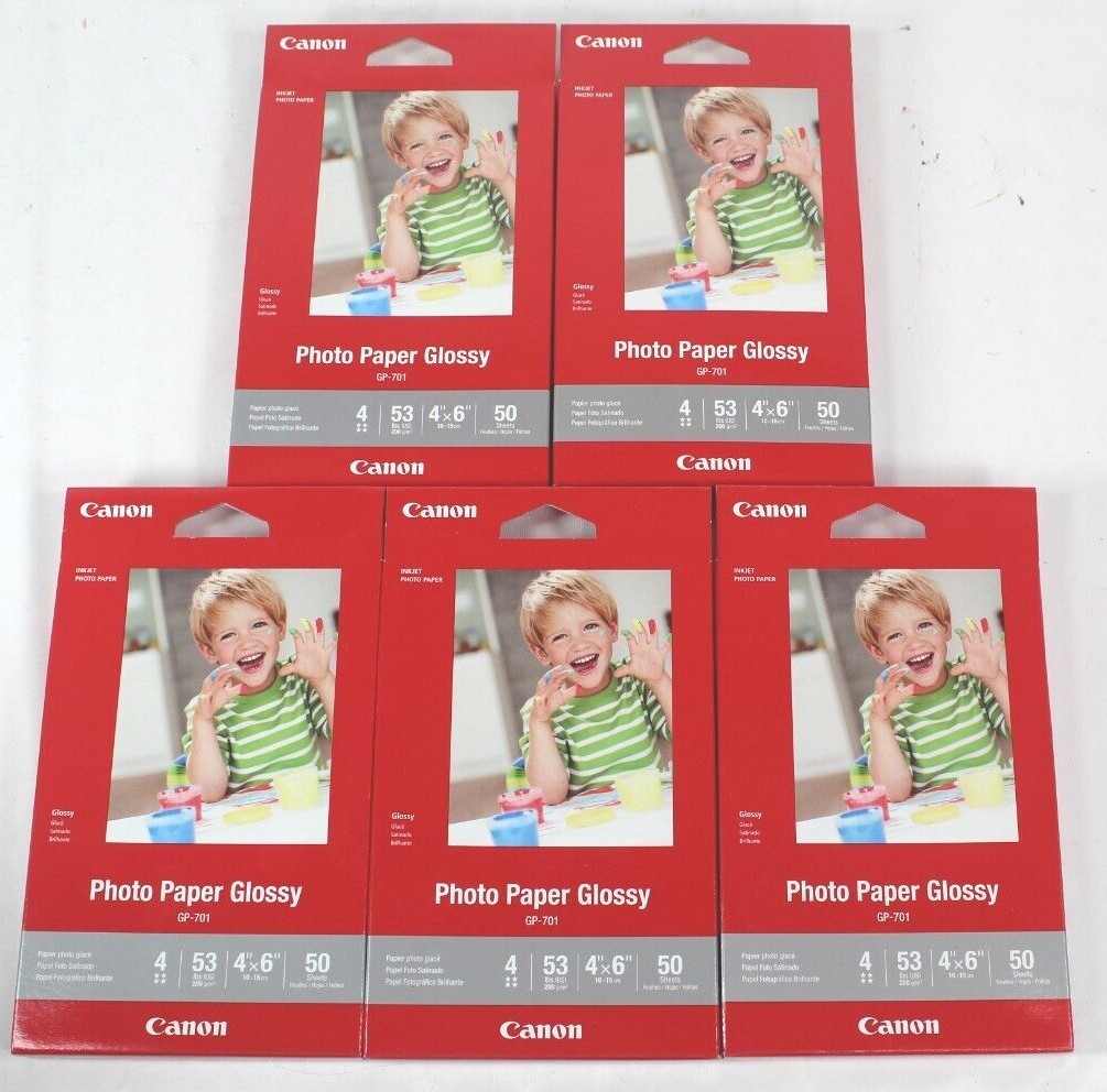 Canon Photo Paper Glossy GP701 Lot of Five 50 Sheet Packs 4" x 6" 250