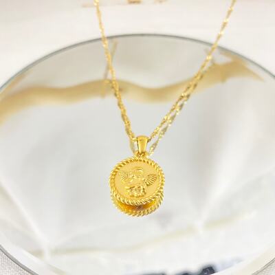 CELESTE Pendant on Wave Chain Necklace Stainless Steel Yellow 18K