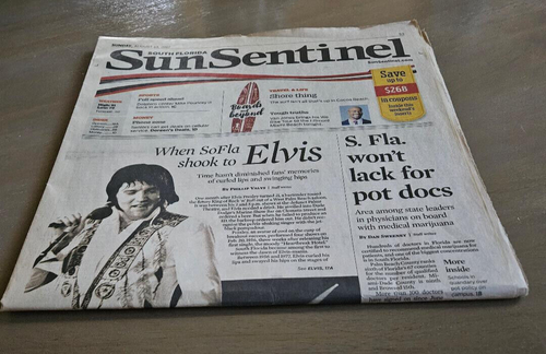 SUN SENTINNEL AUGUST 13 2017 ELVIS PRESLEY FULL NEWSPAPER WHEN S. FLA SHOOK