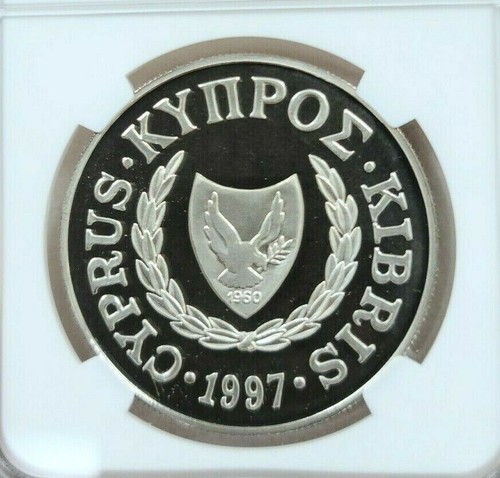 1997 CYPRUS SILVER 1 POUND GREEN SEA TURTLE NGC PF 69 ULTRA CAMEO RARE TOP POP 1 - Picture 2 of 3