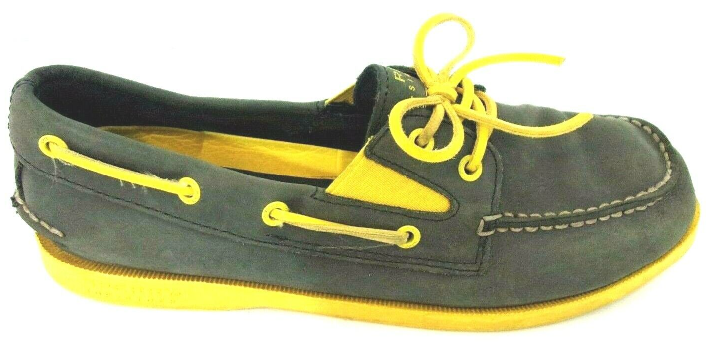 Sperry Top Sider Shoes Boys Size 6M Gray Yellow Leather Uppers Lace Ups Comfort