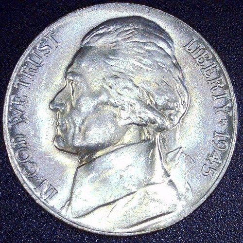 1945 P JEFFERSON NICKEL. Beautiful Uncirculated Clipped Planchet - Picture 2 of 2