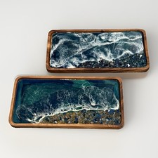 Wood Handcrafted Resin Ocean Wave Shoreline T...