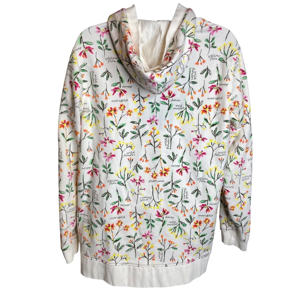 Lands End Serious Sweats Womens Hoodie Sz LP Floral Wildflowers Print Pullover - Image 2 of 4