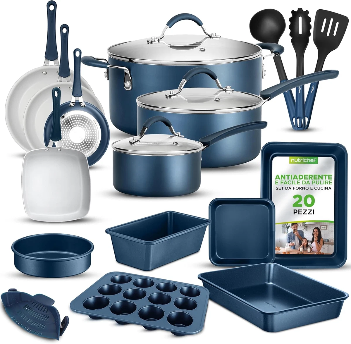 Set 3 Padelle Antiaderenti In Ceramica – Colore Blu, Rivestimento Ecologico