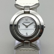 Fossil F2 Womens Watch 30mm White Dial White Leather ES1977 New Battery 7.5"