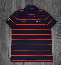 POLO RALPH LAUREN RLX STRIPED SHORT SLEEVE GOLF POLO NAVY RED MEN'S SIZE M
