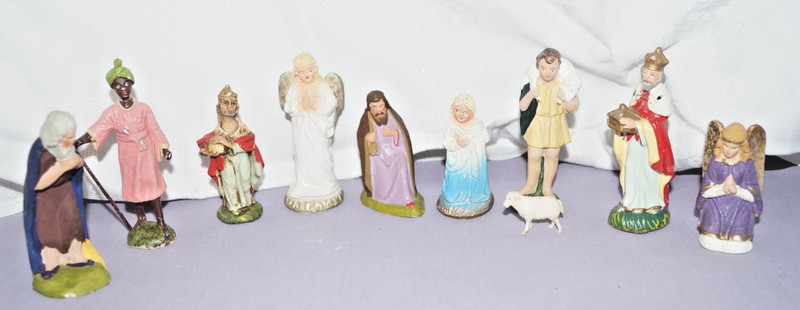 Vintage Fontanini (?) Germany Paper Mache Chalk (?) Lot of 10 Nativity Figurines