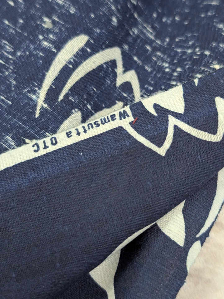 Tela de coser vintage 4 yardas fina algodón azul marino blanco estampado grande tulipanes Foto 4 de 4