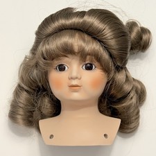 VTG Porcelain Doll Head Parts For 19 Dolls Brown Wig Brown Eyes Replacement