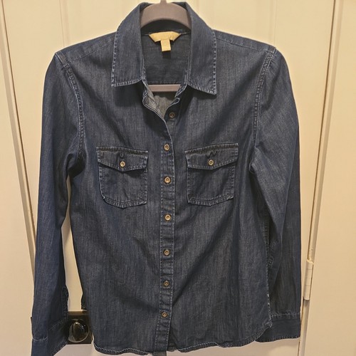 BANANA REPUBLIC Dark Blue Soft Denim Long Sleeve Button Shirt; Size M