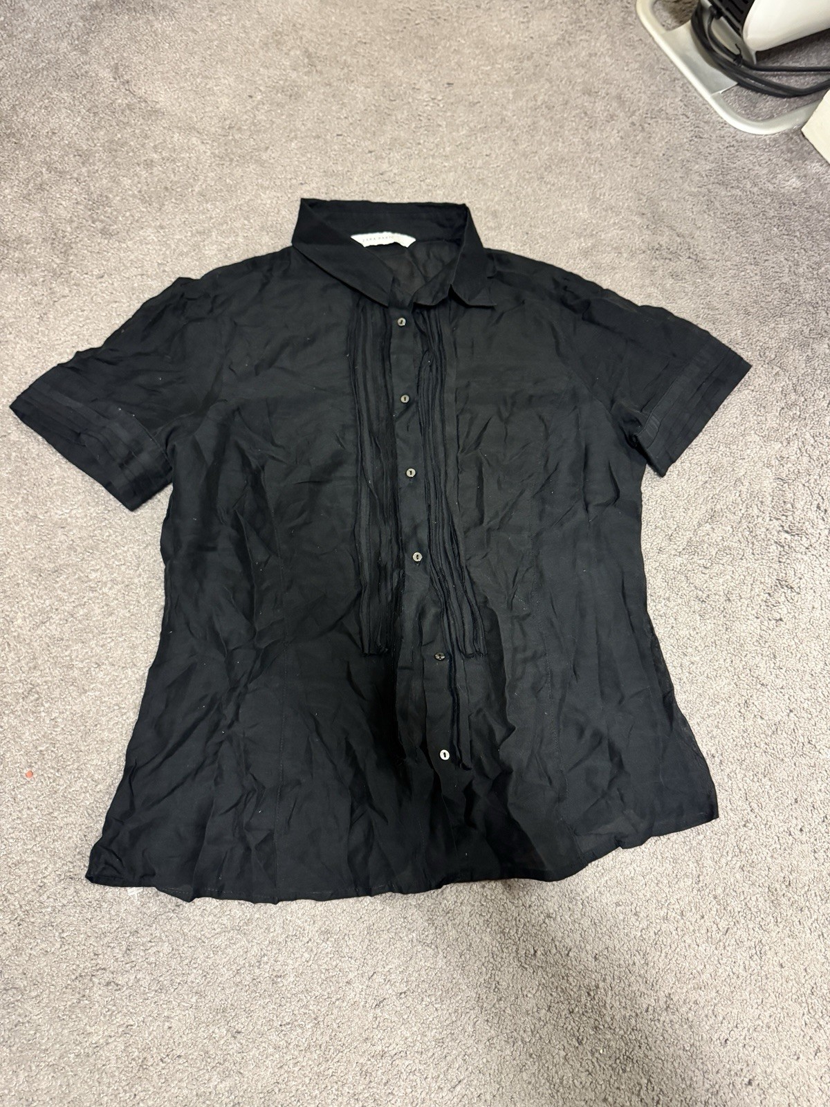 Zara Black Thin Button Up Short Sleeve Blouse Size L