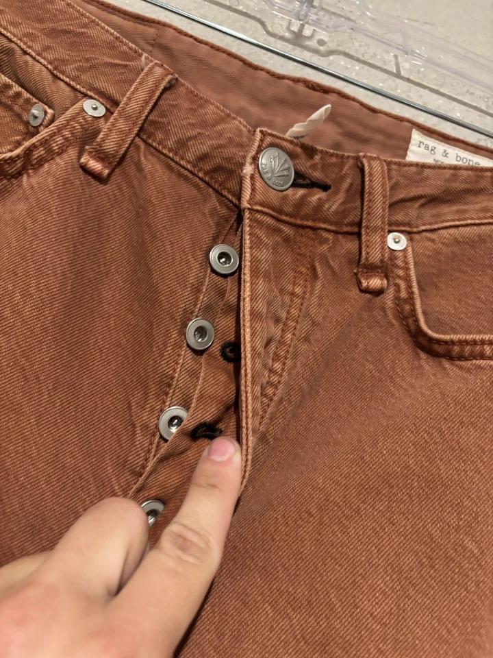 Rag & Bone Alissa High Rise Barrel Leg Jeans Cropped Raw Hem Honey Brown 28 Gg22 - Image 3 of 4