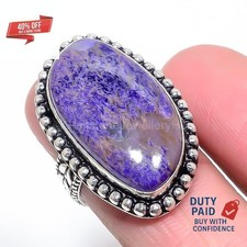 Christmas Deal 925 Sterling Silver Russian Charoite Trendy Statement Ring Size 8