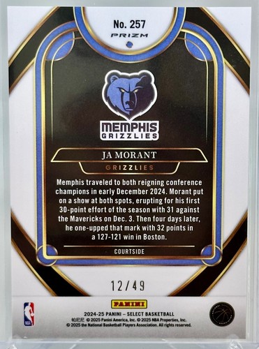 2024-25 JA MORANT Panini Select /49 SP Courtside Disco Red Prizm Free S&H - Picture 3 of 3