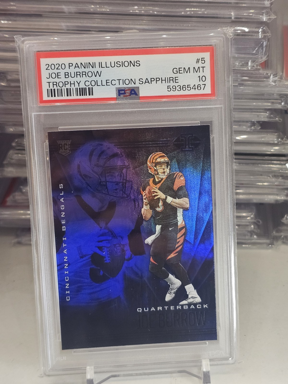 🔥 2020 Illusions Joe Burrow Trophy Collection Sapphire RC #5 Bengals PSA 10 