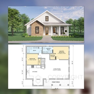 Idyllic Living Modern Cottage Plans - Open Plan Design - Modern Farmhouse 2 Bed