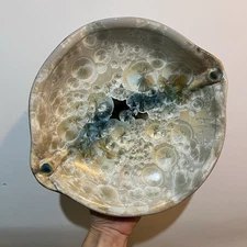 Bill Campbell 2017 Crystalline Flambeaux Pottery Bowl 11" x 10" x 2" Pearl Blue