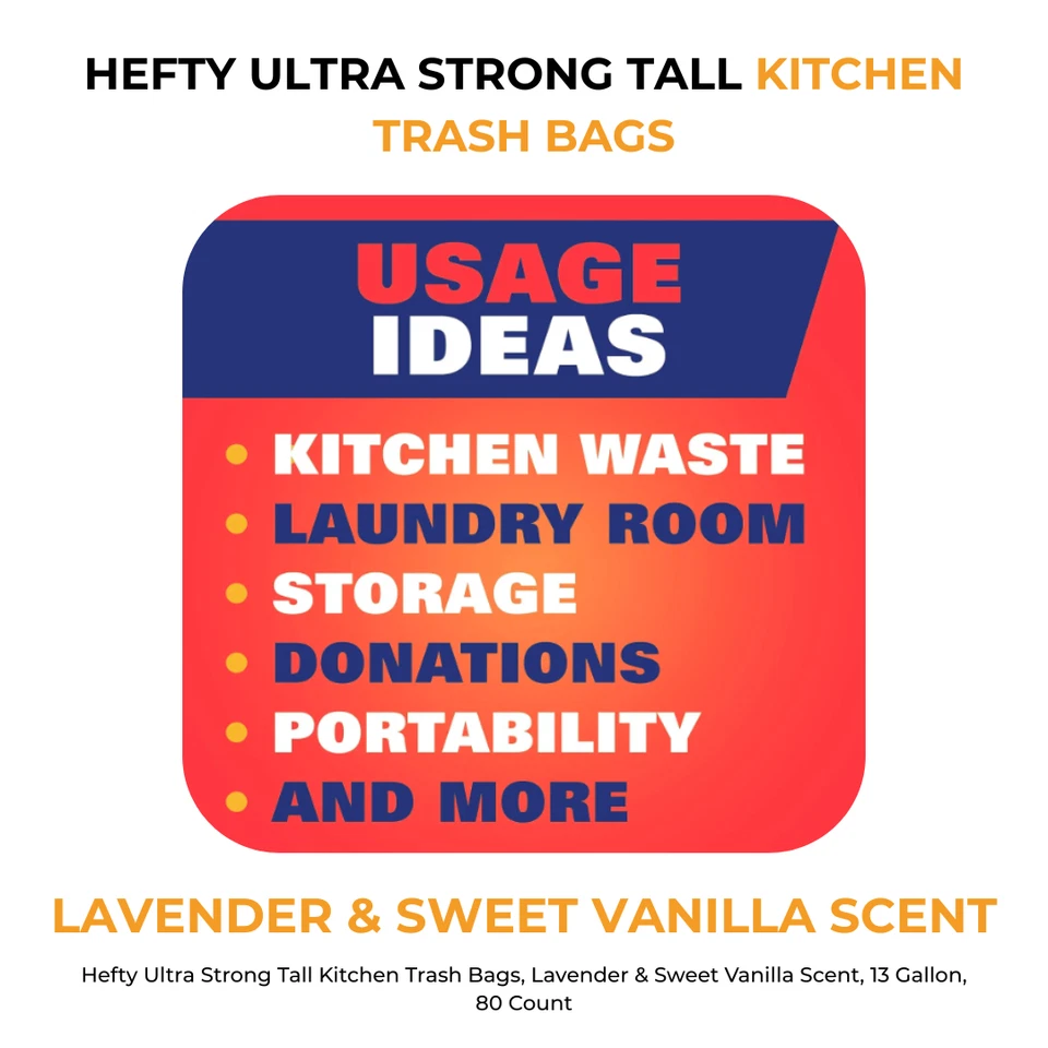Fuertes bolsas de basura ultra fuertes 13 galones 80 quilates de altura cocina lavanda aroma vainilla Foto 3 de 4