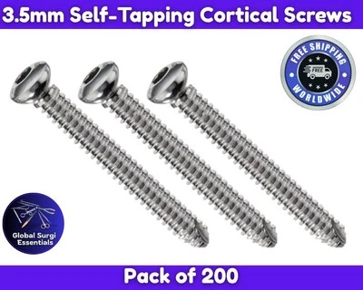 GLOBAL SURGI ESSENTIALS 3.5mm Self-Tapping Cortical Screws 200pcs Veterinary Orthopaedic Instrument